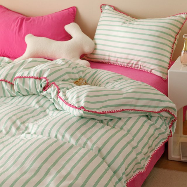 Tröster Bettwäsche-Set INS Mädchen gestreift aus weicher gewaschener Baumwolle, Farbe: Pink, B/H: 150 x 200 cm, 4-teilig - Bild 1