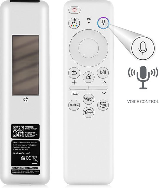 Samsung BN59-01455A Solar-Sprachfernbedienung mit Bluetooth und wiederaufladbarer Solarzelle in Weiß - Bild 1