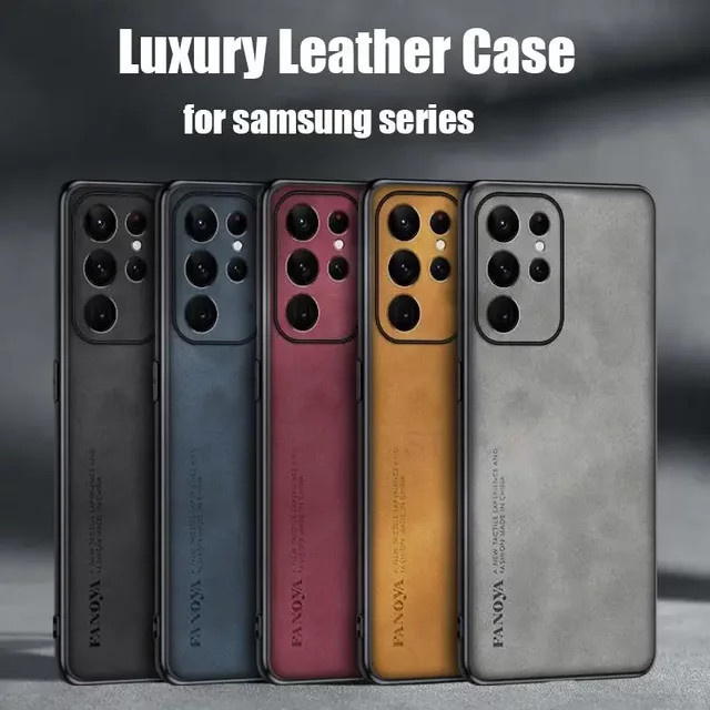 Luxuriöse Retro-Schaffell-Ledertasche für Samsung Galaxy S24 S23 S22 S21 S20 S10 Note 20 Note 10 Lite 5G in Schwarz - Bild 1
