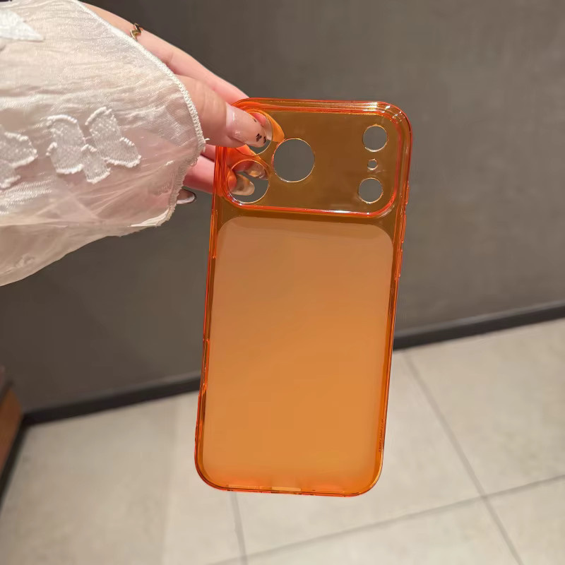 Großes Fenster Jelly Original Schutzhülle für iPhone 17, 16, 15, 14, 13 Pro Max in Orange, stoßfestes TPU und Silikon, transparent matt - Bild 1