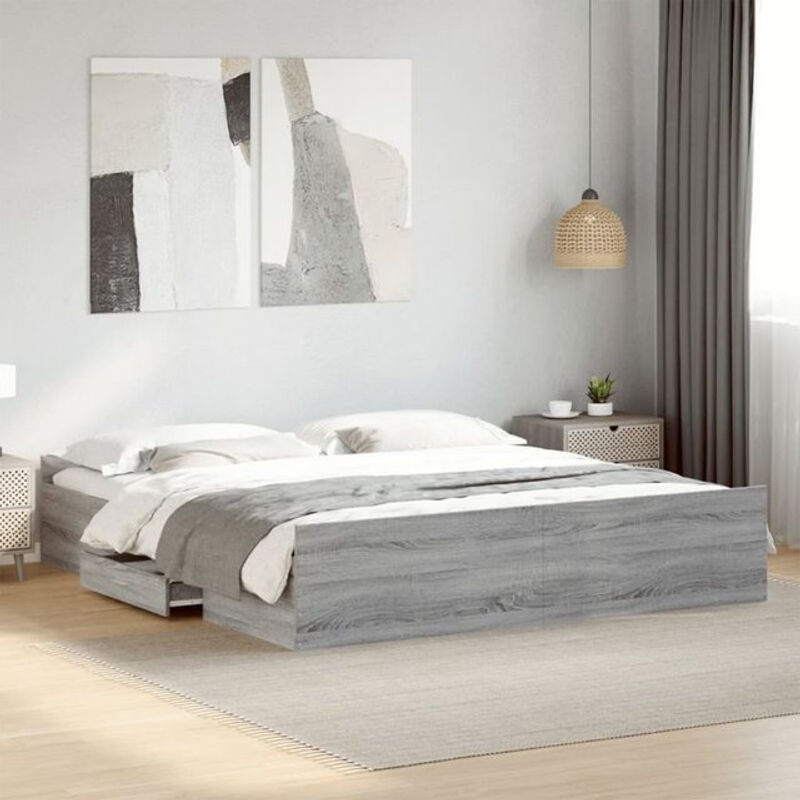 Modernes Funktionsbett Vidaxl mit Schubladen aus Holzwerkstoff in Grau, B/T/H: 180 x 200 cm - Bild 1