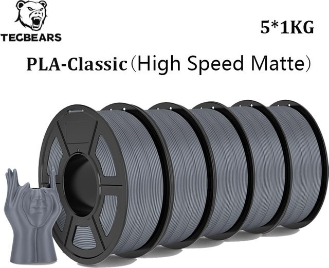 TECBEARS PLA Classic Filament Set Matt Hochgeschwindigkeits-PLA für FDM 3D-Drucker, 5 kg (5 Rollen) - Bild 1