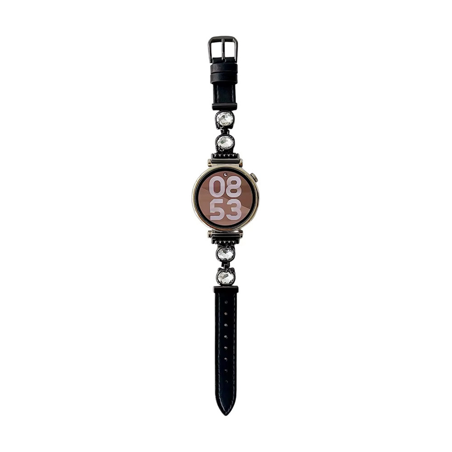Uhrenarmband Leder, Schwarz, Kristall, 18 mm, Unisex - Bild 2