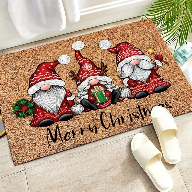 VIKAMA Weihnachtliche Fußmatte mit Santa Claus Motiv, wetterfeste Kokosmatte für Outdoor und Innenbereich, B/T: 60 x 40 cm, Mehrfarbig - Bild 1