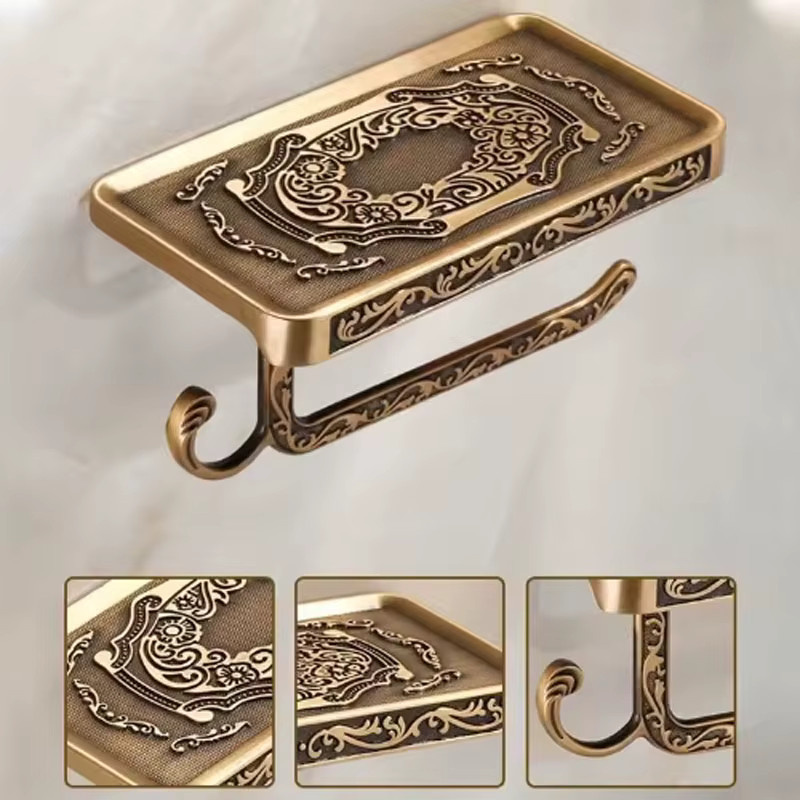 YANKE Toilettenpapierhalter zur Wandmontage aus Messing in Gold im Vintage-Stil, B/T/H: 18,3 x 10,0 x 8,0 cm - Bild 2