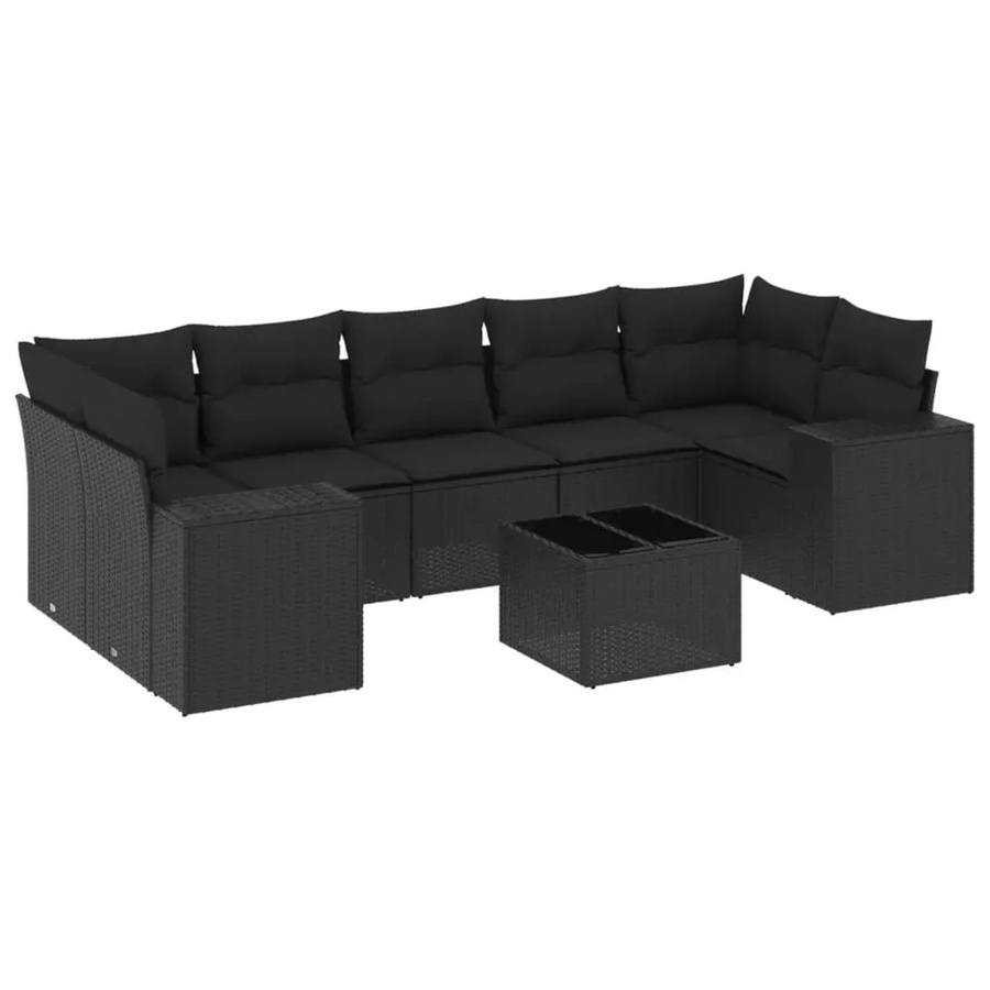 vidaXL 8-teilige Garten-Sofagarnitur in L-Form aus schwarzem Poly-Rattan mit Kissen und pulverbeschichtetem Stahlgestell - Bild 2