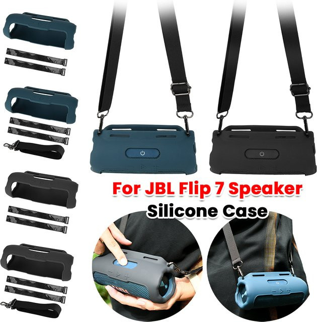 ALLOET Silikonhülle mit Schultergurt für JBL FLIP 7 Bluetooth-Lautsprecher in Schwarz - Bild 1