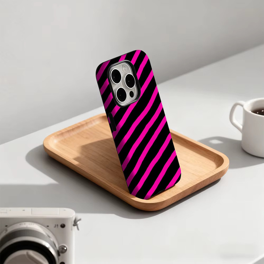 Potdemiel Handyhülle mit rosa Streifen für iPhone 17 16 15 14 13 12 Pro Max Plus mit doppelschichtiger Rückseite - Bild 2