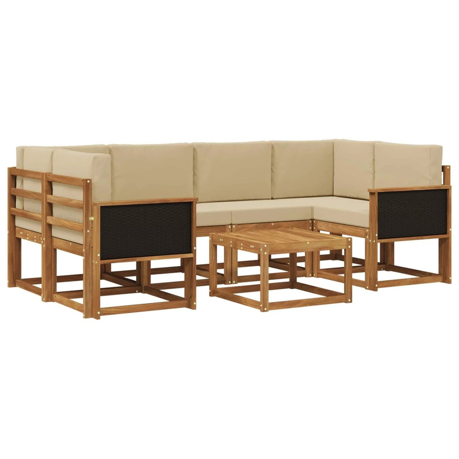vidaXL Outdoor-Sofagarnitur L-Form aus Akazienholz mit 5 Kissen in Natur-Beige - Bild 2