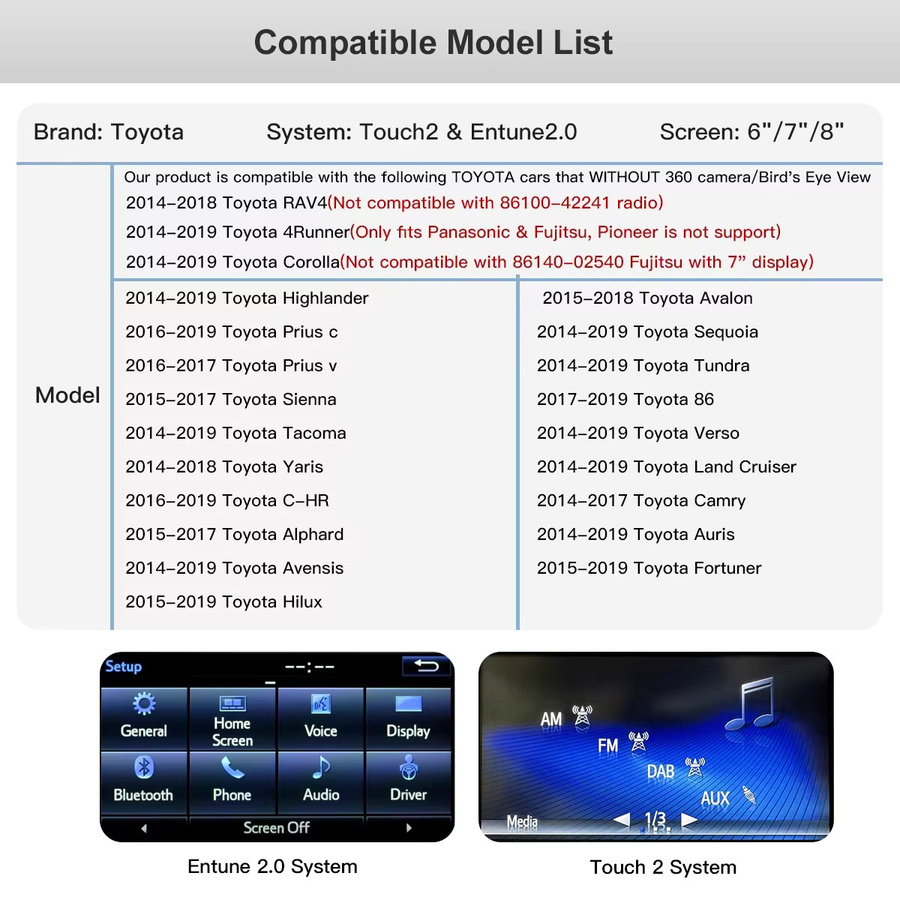REEIIO Drahtloser CarPlay und Android Auto Decoder für Toyota Entune Touch 2, kompatibel mit CHR, Avalon, Corolla, Yaris, Auris, RAV4, Camry und Highlander (2014–2019), Schwarz und Grau - Bild 4