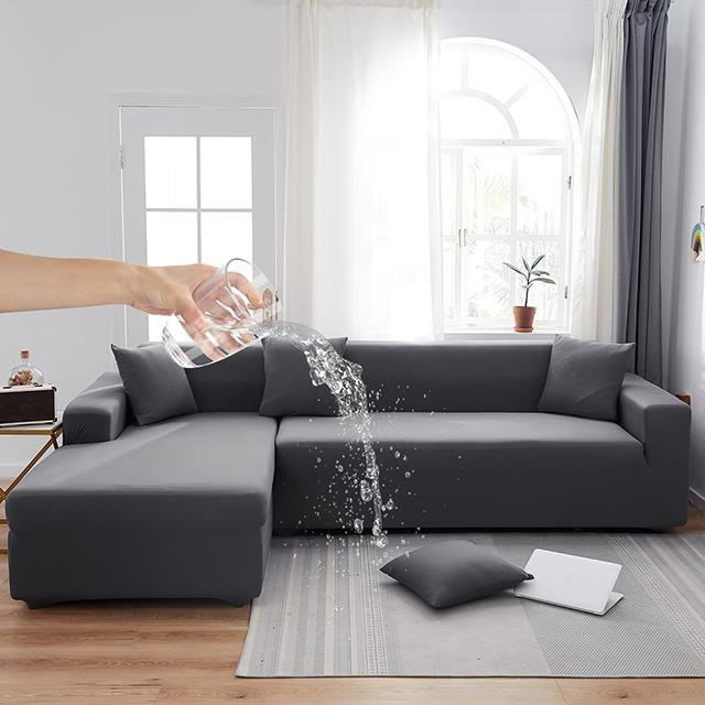BRHUIXUE 2er-Set elastische Sofabezüge für Ecksofas in Dunkelgrau, wasserabweisend und rutschfest, Stretch-Couchbezüge für 4-Sitzer, Breite: 230-300 cm - Bild 1