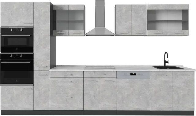 Vicco R-Line Küchenzeile Beton Anthrazit in Marmor-Optik Breite: 350 cm - Bild 1
