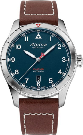 Alpina Startimer Pilot Automatik, Edelstahl, Leder, 41 mm, Herren