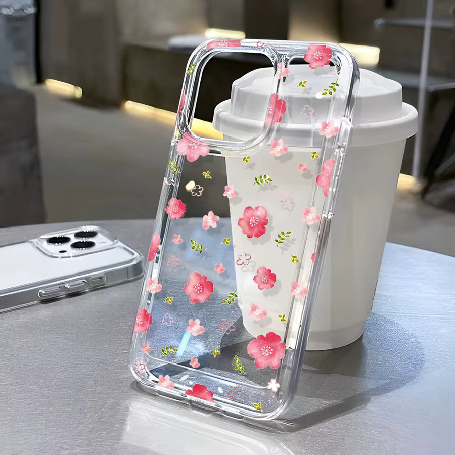 Transparente Handyhülle mit rosa Kirschblüten-Druck für Apple iPhone 11 bis 17 Pro Max, kratzfeste Schutzhülle in Pink und Transparent - Bild 4