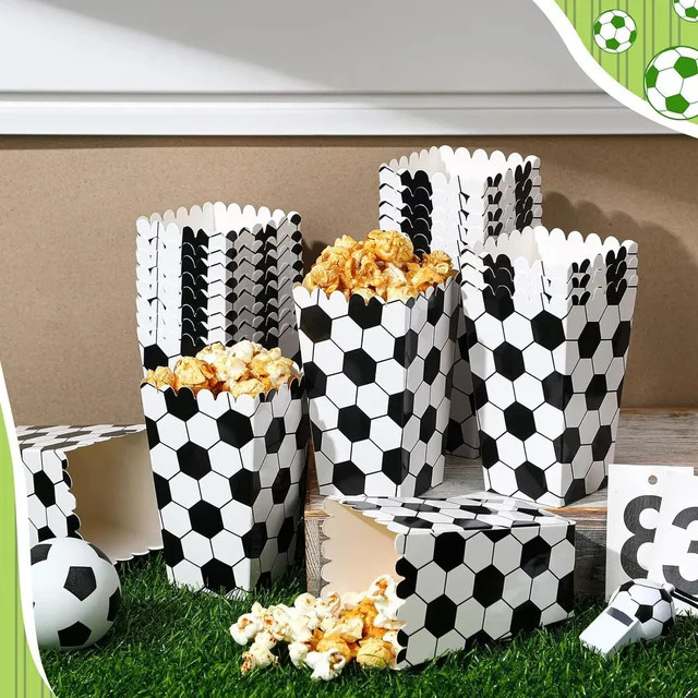 10 Stück Fußball Popcorn-Boxen aus Papier für deine Mottoparty und Kindergeburtstage in Weiß - Bild 1