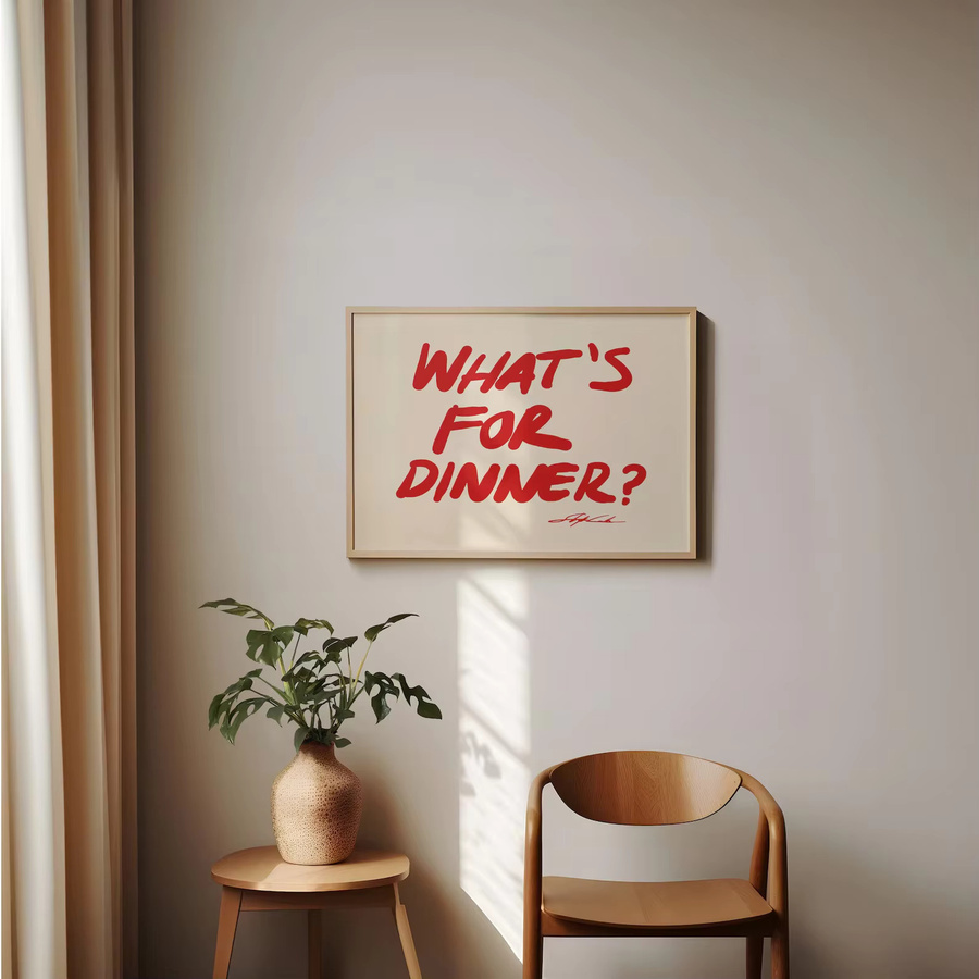 Horizontaler Wandkunstdruck SHENCHEN in Rot mit Schlafzimmerillustration und Typografie als moderne Wanddekoration - Bild 2