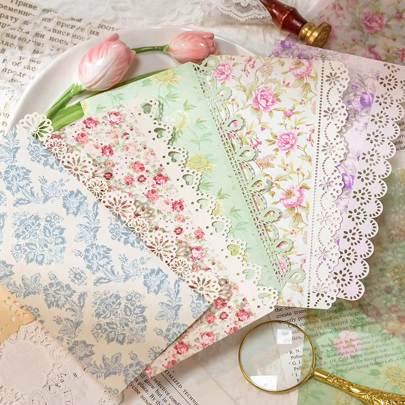 10 Blatt Bastelpapier mit Spitzenrand in Mehrfarben für Scrapbooking, Tagebuch und DIY-Kartenherstellung - Bild 1