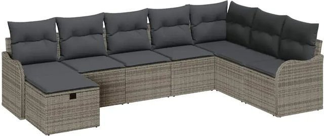 vidaXL Garten-Sofa-Set aus Polyrattan in Grau, 8-teilige Lounge-Garnitur in U-Form mit Polsterkissen und integriertem Stauraum für Terrasse und Garten - Bild 1