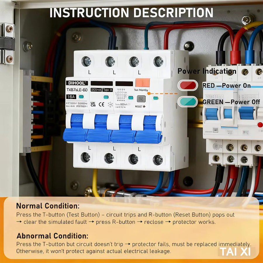 DIHOOL Typ A RCD RCBO Fehlerstrom-Schutzschalter 300mA 4P 3P-N für dreiphasige Vierleiter-Systeme - Bild 2
