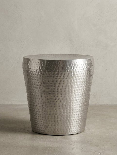 KADIMA DESIGN Beistelltisch rund aus Aluminium in Silber mit Hammerschlag-Optik im orientalischen Design, B/T/H: 41 x 41 x 41 cm - Bild 1