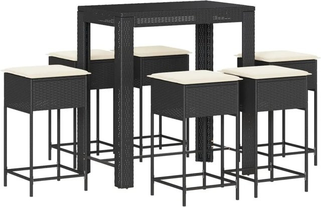 vidaXL 7-tlg Gartenbar-Set Modell 8 aus schwarzem Poly-Rattan mit Kissen und pulverbeschichtetem Stahl - Bild 1