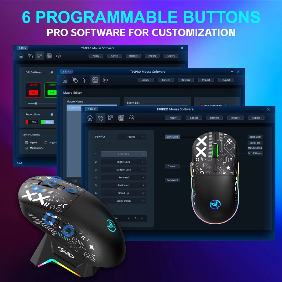 HXSJ Kabellose RGB-Gaming-Maus mit Tri-Mode-Verbindung und Magnetladebasis in Schwarz oder Weiß - Bild 5