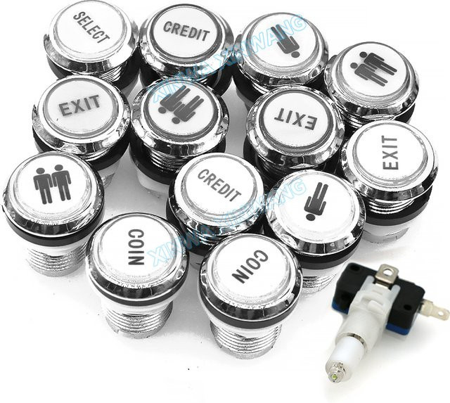 XINWA XINWANG LED Push Button Schalter in Chrom Silber mit blauer Beleuchtung für Arcade Stick und Spielautomaten 33mm - Bild 1
