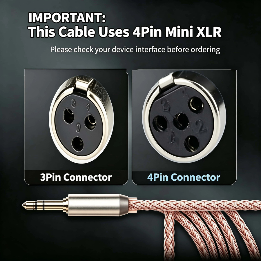 Symmetrisches 7N OCC Upgrade-Kopfhörerkabel mit 16 Adern und Mini XLR 4-Pin auf 4,4 mm Jack für Sennheiser HD490 PRO, AKG K712 und Beyerdynamic DT - Bild 3