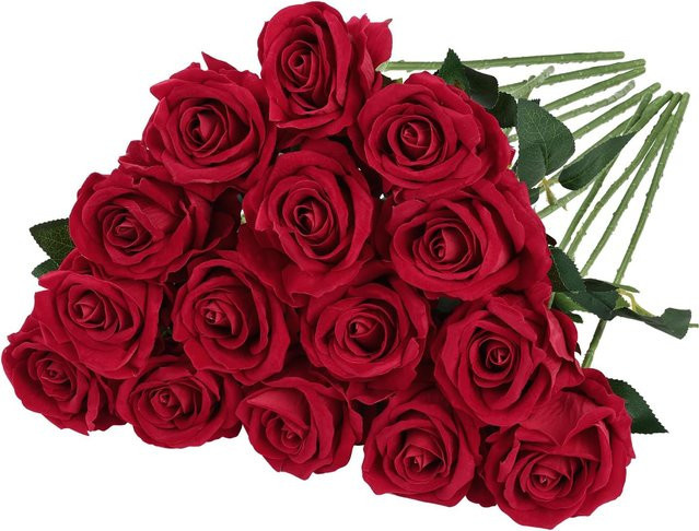 5 oder 10 Stück künstliche Seidenrosen in Rot für deine Tischdekoration und als Geschenk zum Valentinstag oder für Hochzeiten - Bild 1