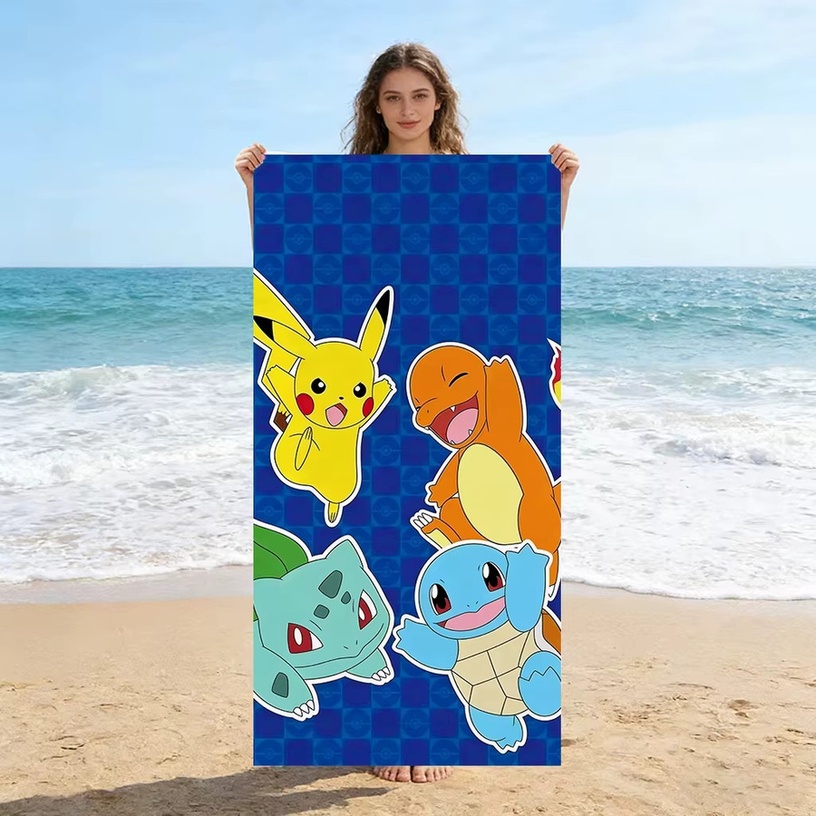 Potdemiel Strandtuch mit Pokemon Pikachu Aufdruck aus Mikrofaser, schnelltrocknend, Mehrfarbig, für Kinder - Bild 4