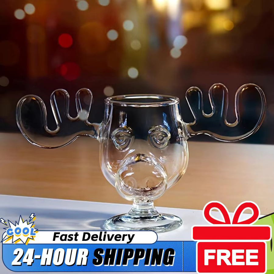 APWIKOGER Weihnachtselch Glas Tasse mit Rentierkopf, transparent, 236 ml - Bild 2