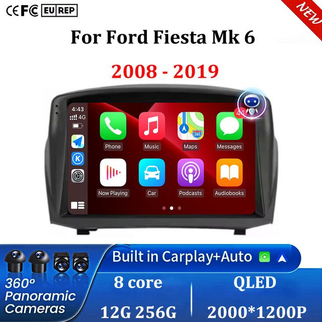 KJ-NAVI Autoradio mit Android 16 und Carplay für Ford Fiesta Mk 6 und Mk 7 (2008 - 2019), Multimedia-Videoplayer mit Touchscreen und GPS, Schwarz - Bild 1