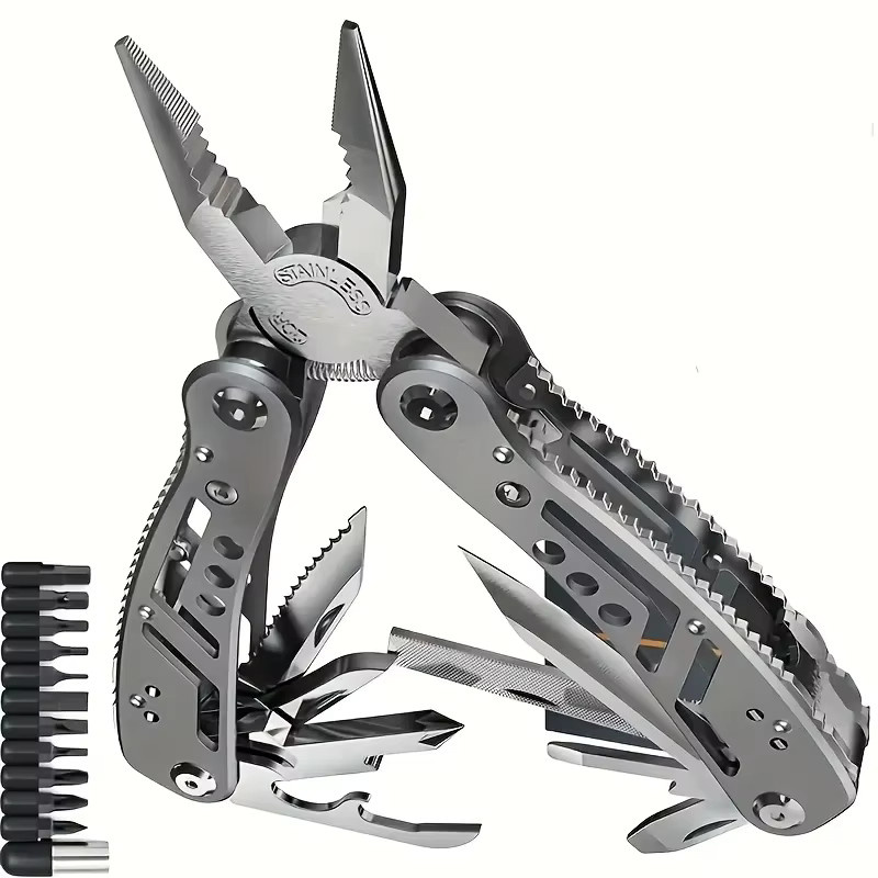 LIXIU Multitool 24in1 in Silber mit Messer, Zange und 11 Bits für Camping und Outdoor - Bild 3