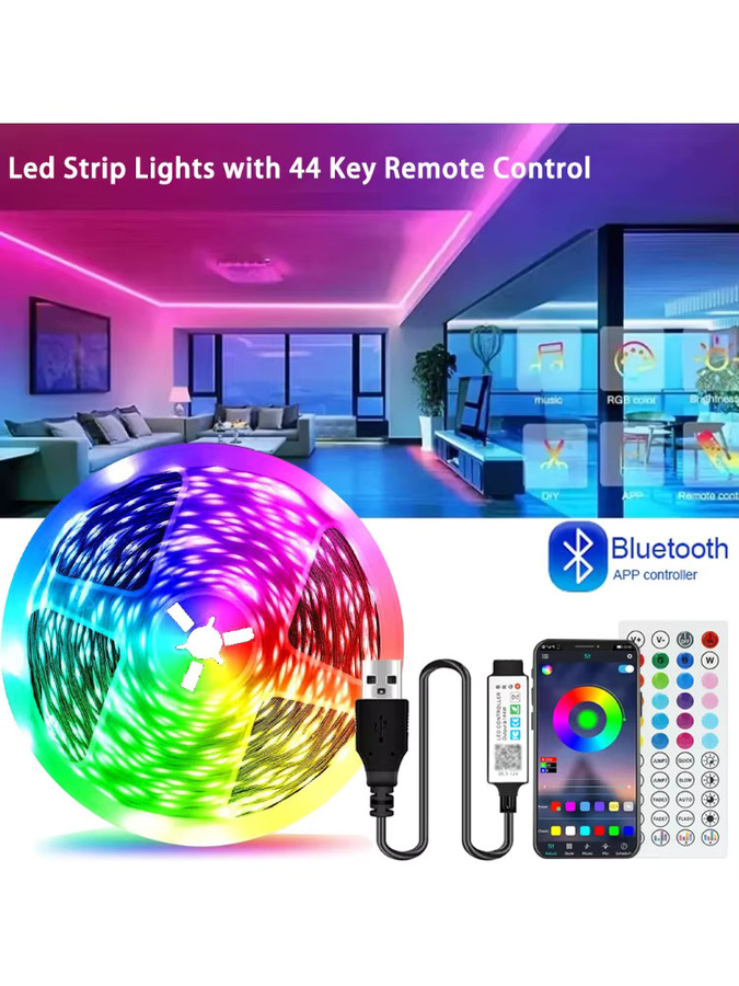 YSRSAI RGB LED-Streifen mit App-Steuerung und Fernbedienung, USB 5V 5050 SMD LED-Lichtband Multicolor für Schlafzimmer und Raumdekoration, Länge: 1 m - Bild 6