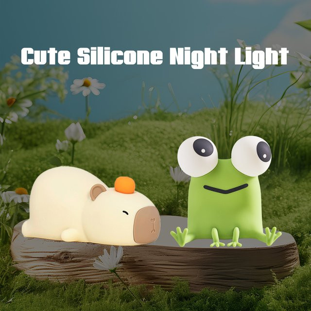 GGBEE Silikon LED Tischlampe Frosch Wiederaufladbares Nachtlicht in Grün für Kinder und Babyzimmer - Bild 1