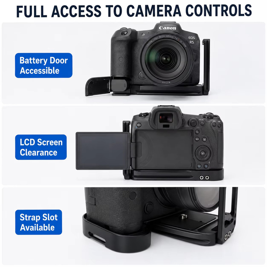 SOARSHOT SCL-R5 Kamera L-Halterung mit Arca Schnellwechselplatte in Schwarz, kompatibel mit Canon EOS R5, R5C, R6 Mark II und R6 Mark III - Bild 3
