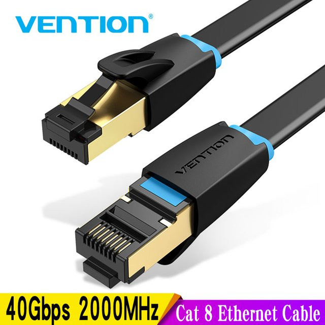 Vention Cat 8 Ethernet-Kabel mit RJ45-Anschluss, 40Gbps Hochgeschwindigkeits-Netzwerkkabel, Schwarz - Bild 1