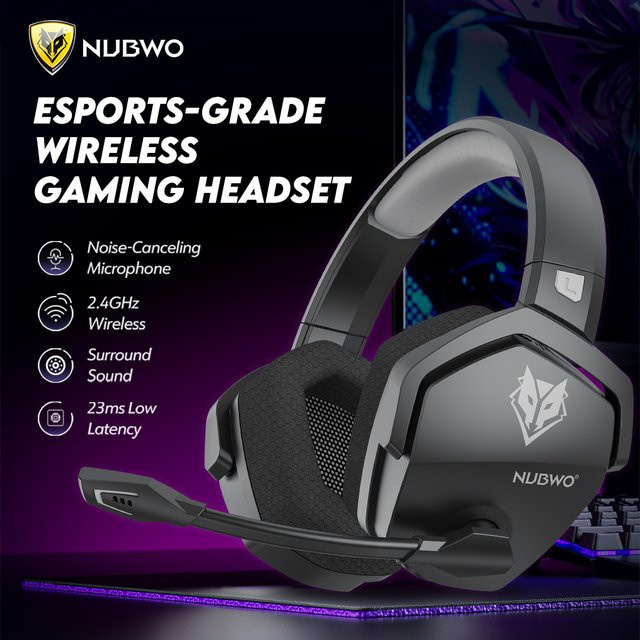 NUBWO G06 Kabellose Gaming-Headsets mit Bluetooth 5.3 und 2,4 GHz Verbindung, Dual-Mikrofon, Schwarz/Orange, kompatibel mit PS5, PS4, PC, Mobilgeräten und Nintendo Switch - Bild 1