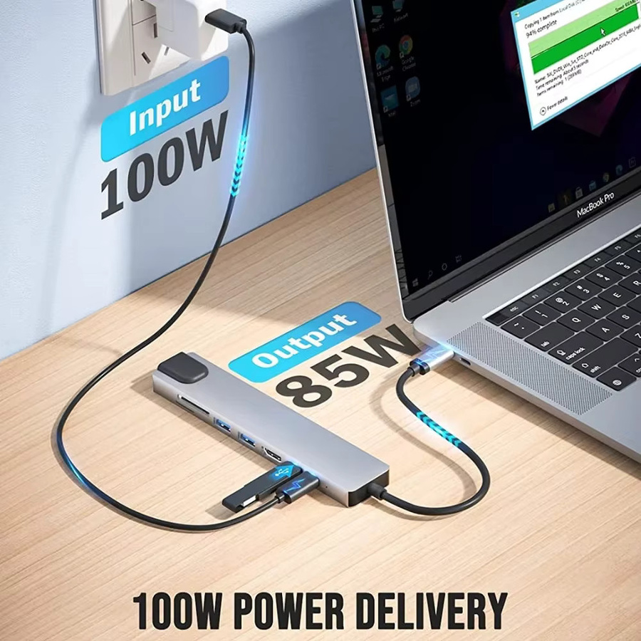 KEBIDUMEI 8-in-1 USB-C Dockingstation in Grau mit 4K HDMI, USB 3.0 und RJ45-Schnittstelle - Bild 3