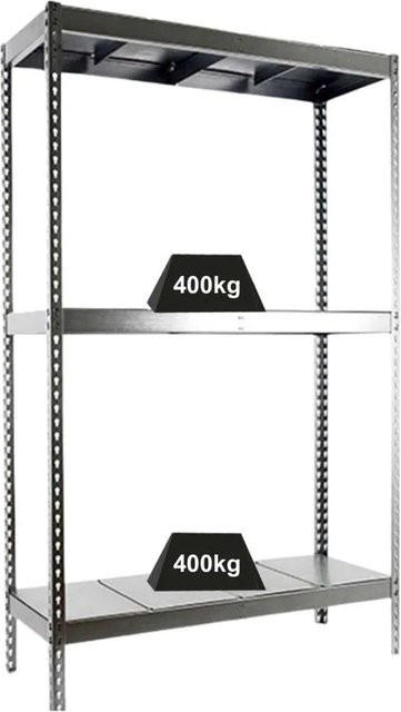 PROREGAL Schwerlastregal Big Metal Yeti Three aus verzinktem Stahl, Farbe Silber/Grau, H x B x T: 200 x 180 x 75 cm, Fachlast 400 kg - Bild 1