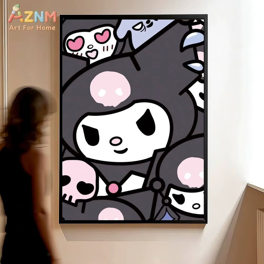 AZNM Kuromi Cartoon Leinwand-Wandkunst mit Sanrio-Charakter und Totenkopf-Motiv, ungerahmtes Druckposter in Mehrfarbig - Bild 4