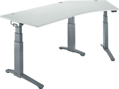 Schäfer Shop Genius Schreibtisch ERGOSTYLE S, elektrisch höhenverstellbarer Eckschreibtisch mit 135 Grad Winkel, C-Fuß, Ansatz rechts, inkl. Memory Master, lichtgrau/anthrazit, B: 216,5 cm, T: 80 cm, H: 64,5-130,5 cm - Bild 1