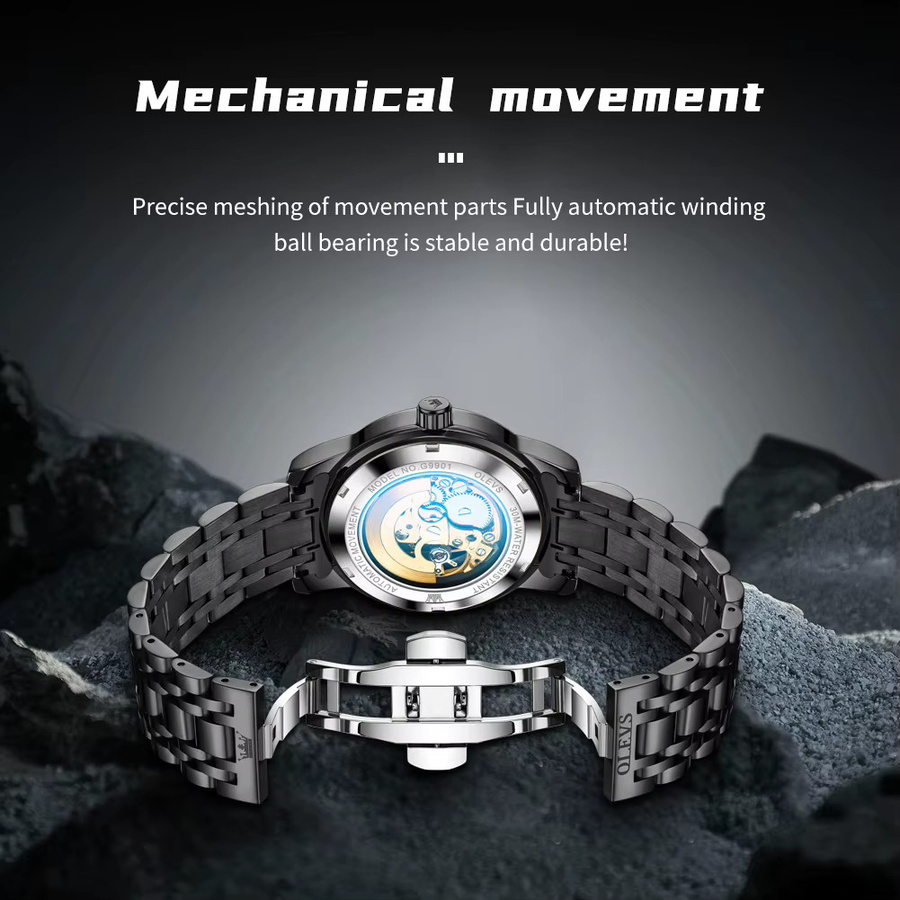 OLEVS Armbanduhr Automatik, Edelstahl, Gold, Herren - Bild 2