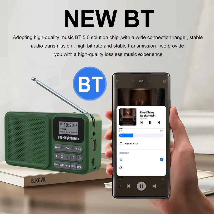 VODOOL Tragbares DAB+ Digitalradio mit Bluetooth und Solarbetrieb in Grün, FM UKW, MP3-Wiedergabe via U-Disk und TF-Karte mit LCD-Display - Bild 2