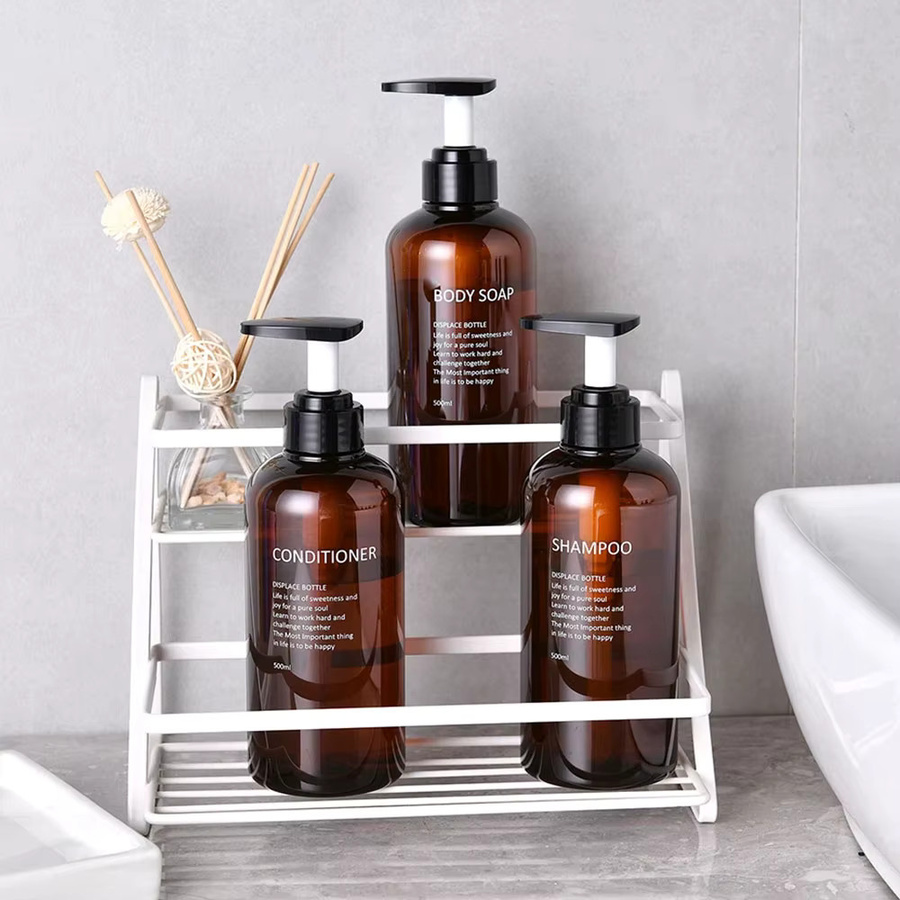 MOZHOU Spender Set für Shampoo, Conditioner und Seife aus Kunststoff, Blau Transparent, 3-teilig mit Pumpe - Bild 3