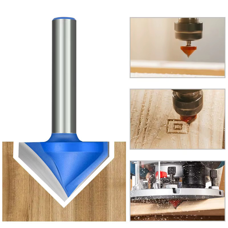 XCAN V-förmiger Nutfräser aus Hartmetall mit 8mm Schaft für CNC-Gravur und Holzbearbeitung, Blau - Bild 2
