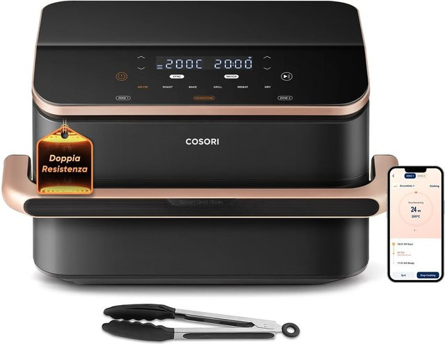 Cosori Dual Blaze Heißluftfritteuse mit Dual Zone Technologie und Digitalanzeige, Grau/Gold/Schwarz - Bild 1