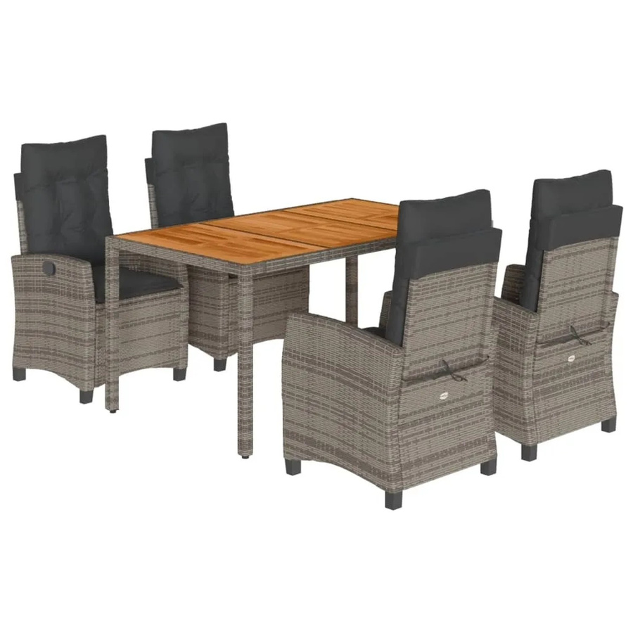 vidaXL 5-teilige Garten-Essgruppe aus Akazienholz und grauem Poly-Rattan mit Kissen - Bild 2