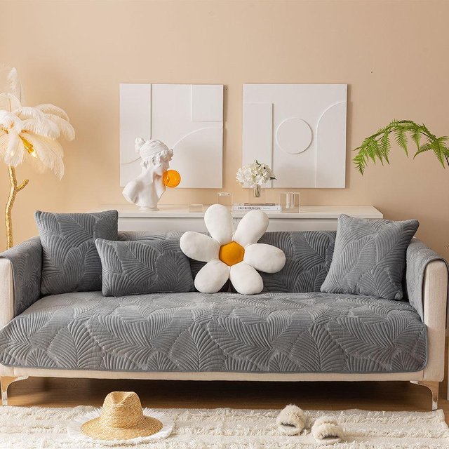 Jacquard-Sofakissen Bananenblatt in Lichtgrau, Plüsch-Kissenbezug für dein Wohnzimmer, B/B: 70 x 70 cm - Bild 1