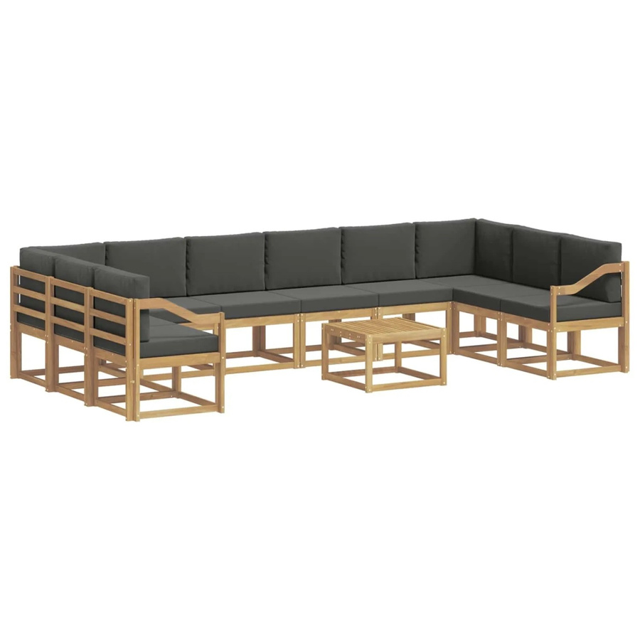vidaXL Outdoor-Sofagarnitur L-Form aus Akazienholz mit 11 Kissen in Anthrazit und Weiß - Bild 2